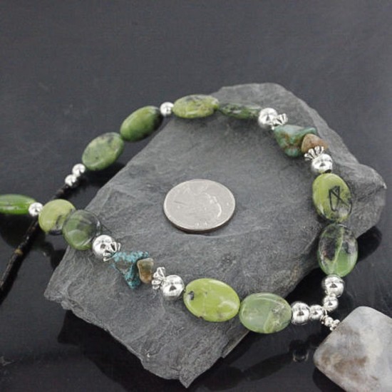 Certified Authentic Navajo .925 Sterling Silver Natural Gaspeite Turquoise Agate Native American Necklace 390686963675