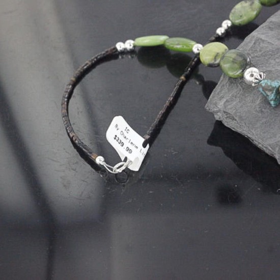 Certified Authentic Navajo .925 Sterling Silver Natural Gaspeite Turquoise Agate Native American Necklace 390686963675