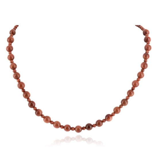 Certified Authentic Navajo .925 Sterling Silver Natural Goldstone Native American Necklace 25312