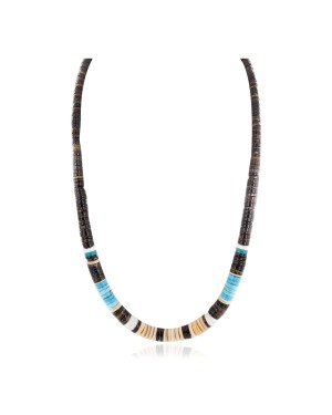 Certified Authentic Navajo .925 Sterling Silver Natural Graduated Heishi and Graduated Melon Shell Native American Necklace  15132-21
