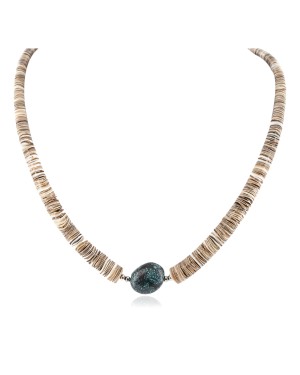 Certified Authentic Navajo .925 Sterling Silver Natural Graduated Heishi Spiderweb Turquoise Native American Necklace 15554-75