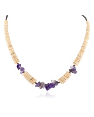 Certified Authentic Navajo .925 Sterling Silver Natural Graduated Melon Shell Amethyst Native American Necklace 25229-2