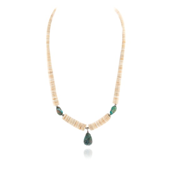 Certified Authentic Navajo .925 Sterling Silver Natural Graduated Melon Shell and Turquoise Native American Necklace 15213-33 Certified Authentic Navajo .925 Sterling Silver Natural Graduated Melon Shell and Turquoise Native American Necklace 15213-33