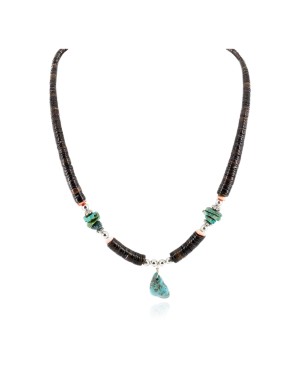 Certified Authentic Navajo .925 Sterling Silver Natural Graduated Melon Shell and Turquoise Native American Necklace 18132