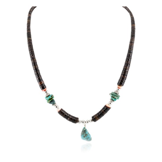 Certified Authentic Navajo .925 Sterling Silver Natural Graduated Melon Shell and Turquoise Native American Necklace 18132
