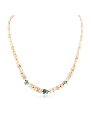 Certified Authentic Navajo .925 Sterling Silver Natural Graduated Melon Shell and Turquoise Native American Necklace 18161-30