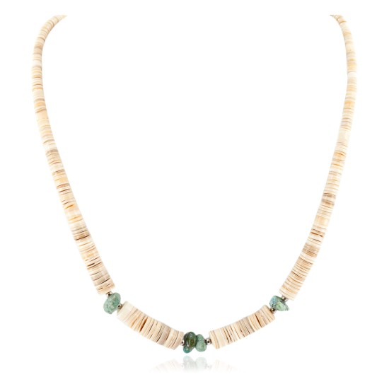 Certified Authentic Navajo .925 Sterling Silver Natural Graduated Melon Shell and Turquoise Native American Necklace 18161-30 Certified Authentic Navajo .925 Sterling Silver Natural Graduated Melon Shell and Turquoise Native American Necklace 18161-30