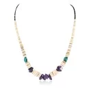 Navajo .925 Sterling Silver Natural Graduated Melon Shell Turquoise Amethyst Native American Necklace 16080-1