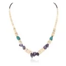Navajo .925 Sterling Silver Natural Graduated Melon Shell Turquoise Amethyst Native American Necklace 16080-2