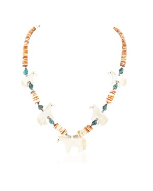 Certified Authentic Navajo .925 Sterling Silver Natural Graduated Melon Shell Turquoise Bone Native American Necklace 750180