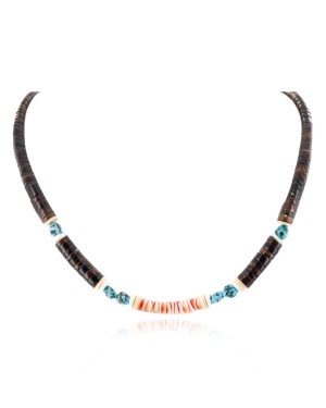 Certified Authentic Navajo .925 Sterling Silver Natural Graduated Melon Shell Turquoise Native American Necklace 15292-6