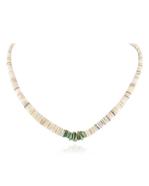 Certified Authentic Navajo .925 Sterling Silver Natural Graduated Melon Shell Turquoise Native American Necklace 15804-26