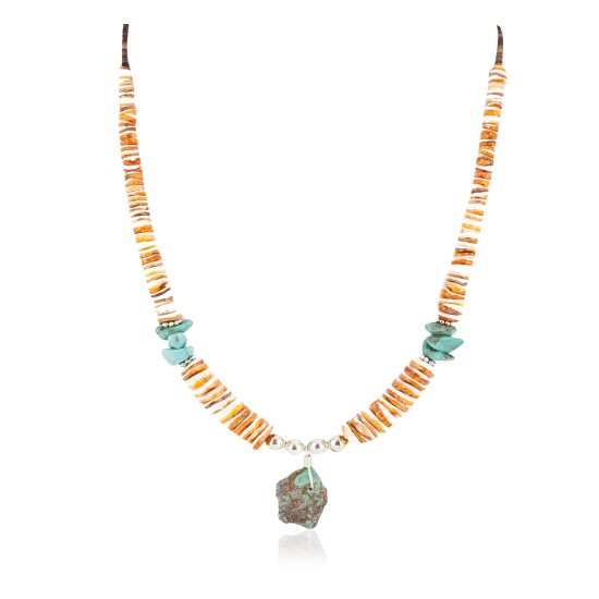 Certified Authentic Navajo .925 Sterling Silver Natural Graduated Melon Shell Turquoise Native American Necklace 16061-3