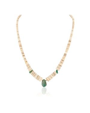 Certified Authentic Navajo .925 Sterling Silver Natural Graduated Melon Shell Turquoise Native American Necklace 16073-1