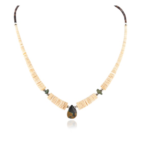 Certified Authentic Navajo .925 Sterling Silver Natural Graduated Melon Shell Turquoise Native American Necklace 17084-30