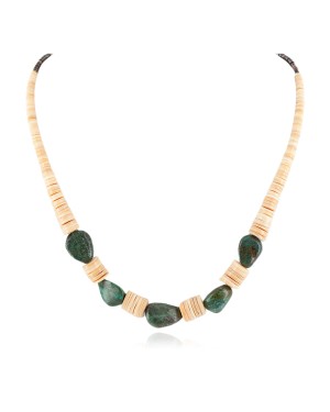 Certified Authentic Navajo .925 Sterling Silver Natural Graduated Melon Shell Turquoise Native American Necklace 7501008-2