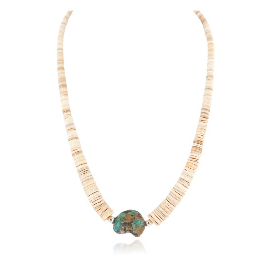 Certified Authentic Navajo .925 Sterling Silver Natural Graduated Melon Shell Turquoise Native American Necklace  7501013-2