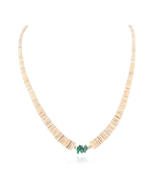 Certified Authentic Navajo .925 Sterling Silver Natural Graduated Melon Shell Turquoise Native American Necklace 7501014-2