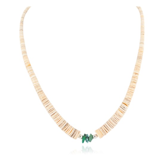 Certified Authentic Navajo .925 Sterling Silver Natural Graduated Melon Shell Turquoise Native American Necklace 7501014-2