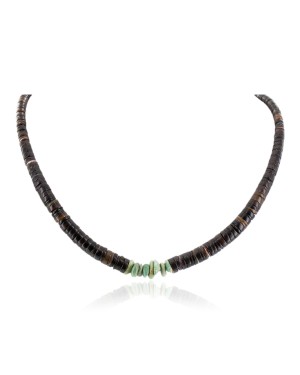 Certified Authentic Navajo .925 Sterling Silver Natural Graduated Shell and Turquoise Native American Necklace 15804-12