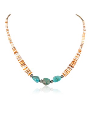 Certified Authentic Navajo .925 Sterling Silver Natural Graduated Spiny Oyster Turquoise Native American Necklace 15778-23