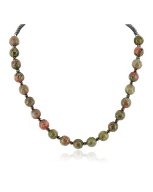 Certified Authentic Navajo .925 Sterling Silver Natural Green Jasper Hematite Native American Necklace  25306