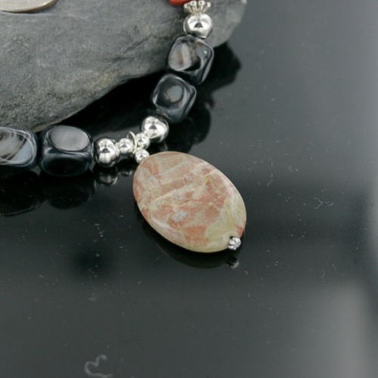 Certified Authentic Navajo .925 Sterling Silver Natural Grey Quartz and Red Jasper Native American Necklace 15383-1