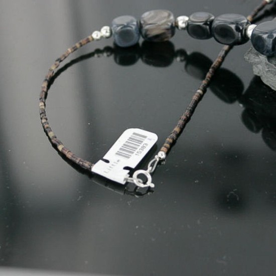 Certified Authentic Navajo .925 Sterling Silver Natural Grey Quartz and Red Jasper Native American Necklace 15383-1