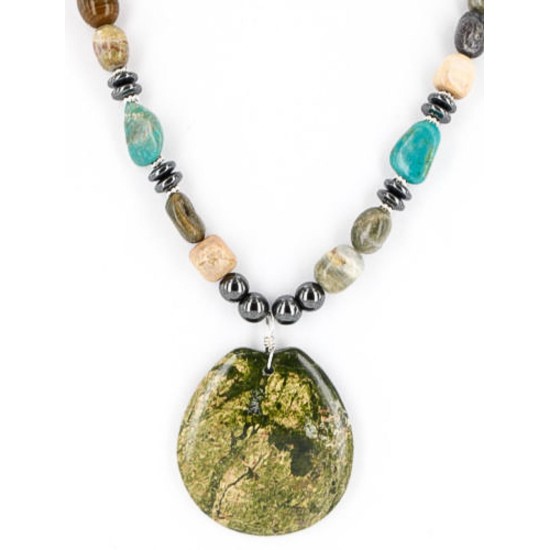 Certified Authentic Navajo .925 Sterling Silver Natural Hematite Turquoise Jasper Native American Necklace 390841452439