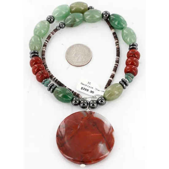 Navajo .925 Sterling Silver Natural Jade, Jasper and Turquoise Necklace 15624-5 Navajo .925 Sterling Silver Natural Jade, Jasper and Turquoise Necklace 15624-5