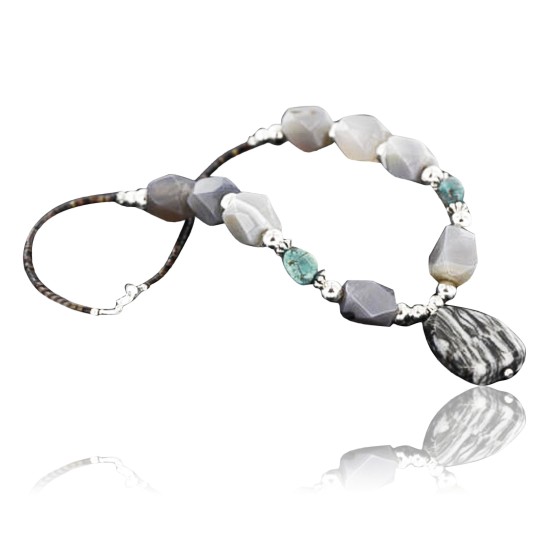 Certified Authentic Navajo .925 Sterling Silver Natural Jasper Agate Turquoise Native American Necklace 15465-50