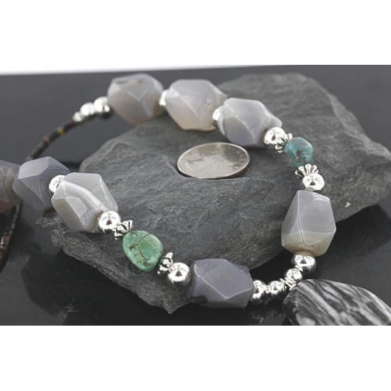 Certified Authentic Navajo .925 Sterling Silver Natural Jasper Agate Turquoise Native American Necklace 15465-50