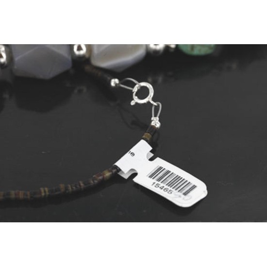 Certified Authentic Navajo .925 Sterling Silver Natural Jasper Agate Turquoise Native American Necklace 15465-50