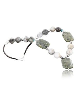 Certified Authentic Navajo .925 Sterling Silver Natural Jasper Agate Turquoise Native American Necklace 390740907358