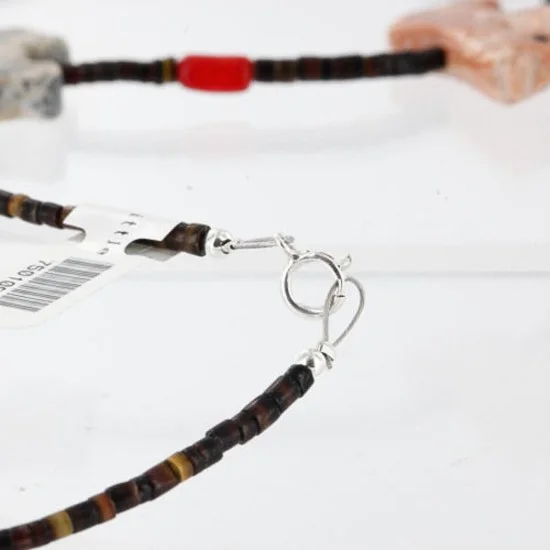Navajo .925 Sterling Silver Natural Jasper and Coral Native American Necklace 370996869002 Navajo .925 Sterling Silver Natural Jasper and Coral Native American Necklace 370996869002