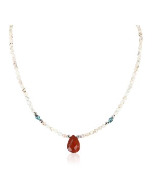 Certified Authentic Navajo .925 Sterling Silver Natural Jasper and White Howlite Native American Necklace 25232-3