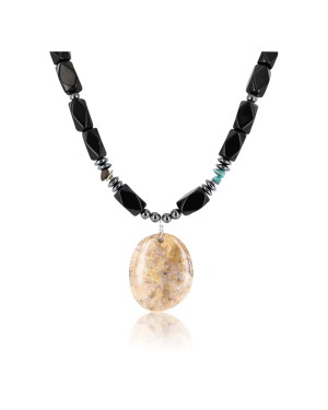 Certified Authentic Navajo .925 Sterling Silver Natural Jasper Black Onyx Hematite Native American Necklace 750114-3