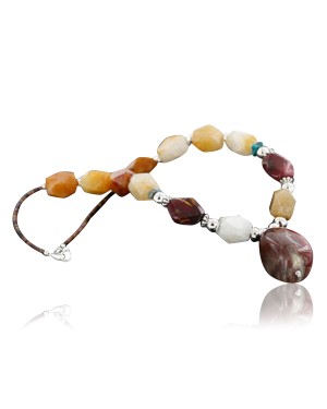Certified Authentic Navajo .925 Sterling Silver Natural Jasper Carnelian Turquoise Native American Necklace 15768-3-0