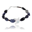 Navajo .925 Sterling Silver Natural Lapis and Alabaster Native American Bracelet 370995372790