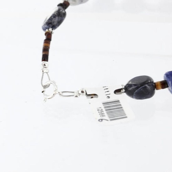 Certified Authentic Navajo .925 Sterling Silver Natural Lapis and Alabaster Native American Bracelet 370995372790