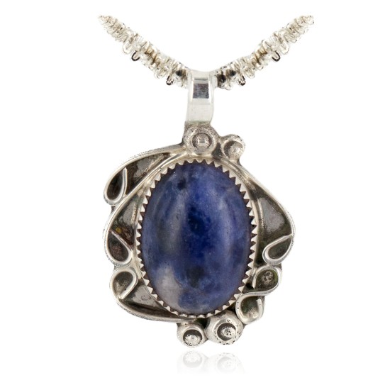 Certified Authentic Navajo .925 Sterling Silver Natural Lapis Native American Necklace 12908-1