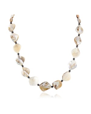 Certified Authentic Navajo .925 Sterling Silver Natural Mother of Pearl Hematite Native American Necklace 25313-3