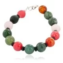 Navajo .925 Sterling Silver Bracelet with Jade, Pink Quartz and Carnelian 13038-10