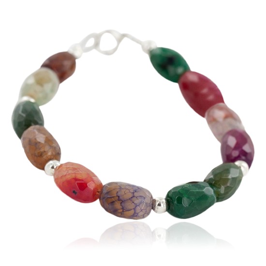 Certified Authentic Navajo .925 Sterling Silver Natural Multicolor Stones Native American Bracelet 13038-20