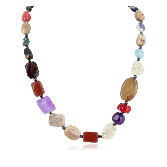 Certified Authentic Navajo .925 Sterling Silver Natural Multicolor Stones Native American Necklace 7501004-4