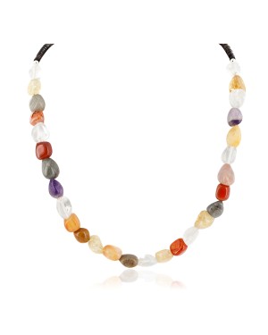 Certified Authentic Navajo .925 Sterling Silver Natural Multicolor Stones Quartz Amethyst Agate Native American Necklace 25310-1