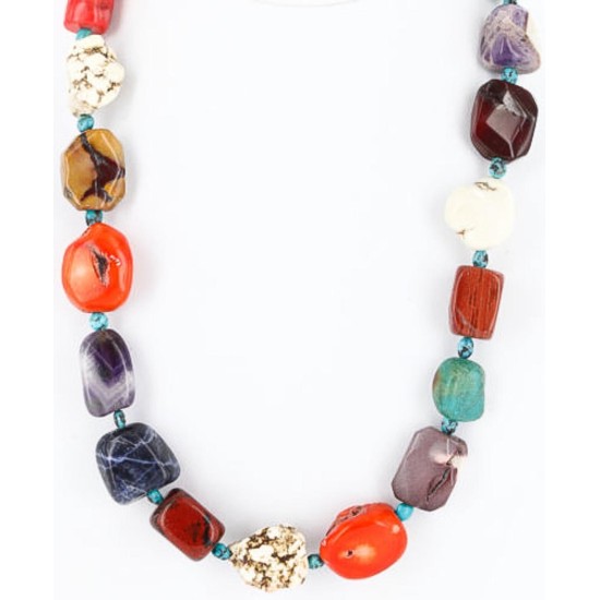 Certified Authentic Navajo .925 Sterling Silver Natural MULTICOLOR TURQUOISE Native American Necklace 371022000797