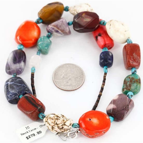 Certified Authentic Navajo .925 Sterling Silver Natural MULTICOLOR TURQUOISE Native American Necklace 371022000797