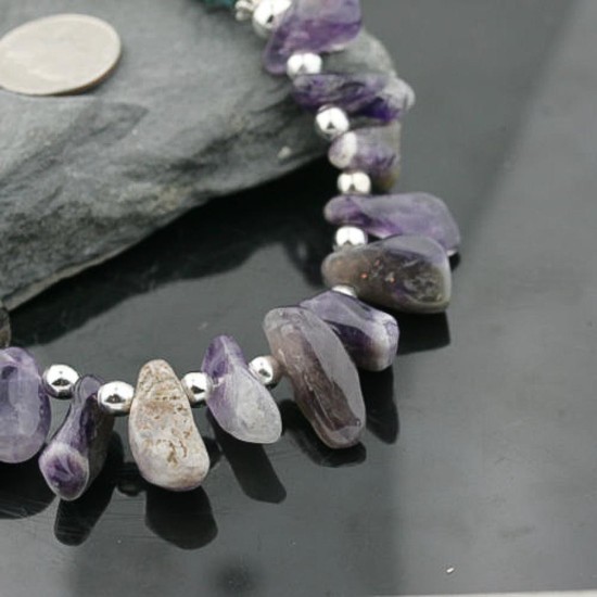 Certified Authentic Navajo .925 Sterling Silver Natural Onyx Amethyst Turquoise Native American Necklace 390734637557