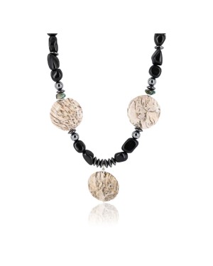 Certified Authentic Navajo .925 Sterling Silver Natural Onyx Turquoise Jasper Native American Necklace 15896-2